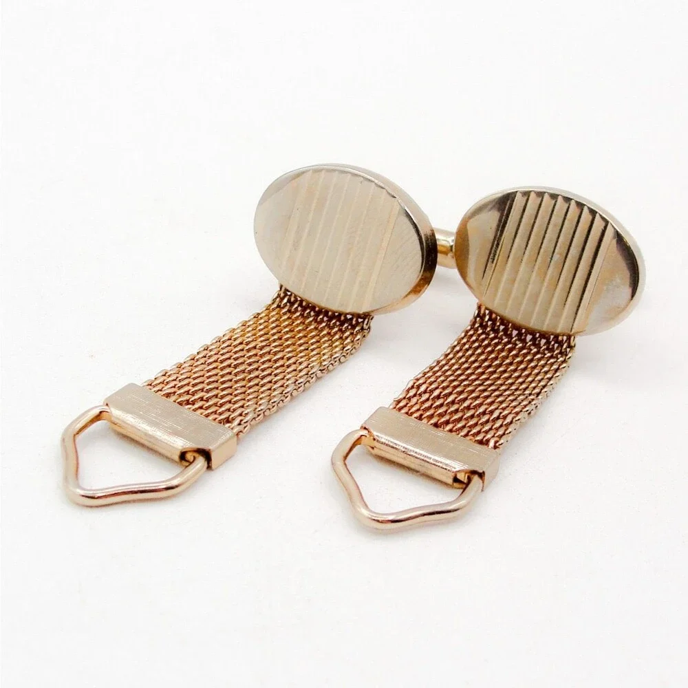 Vintage Oval Striped Lined Gold Tone Mesh Wrap Around Cufflinks Ribbed Retro MCM